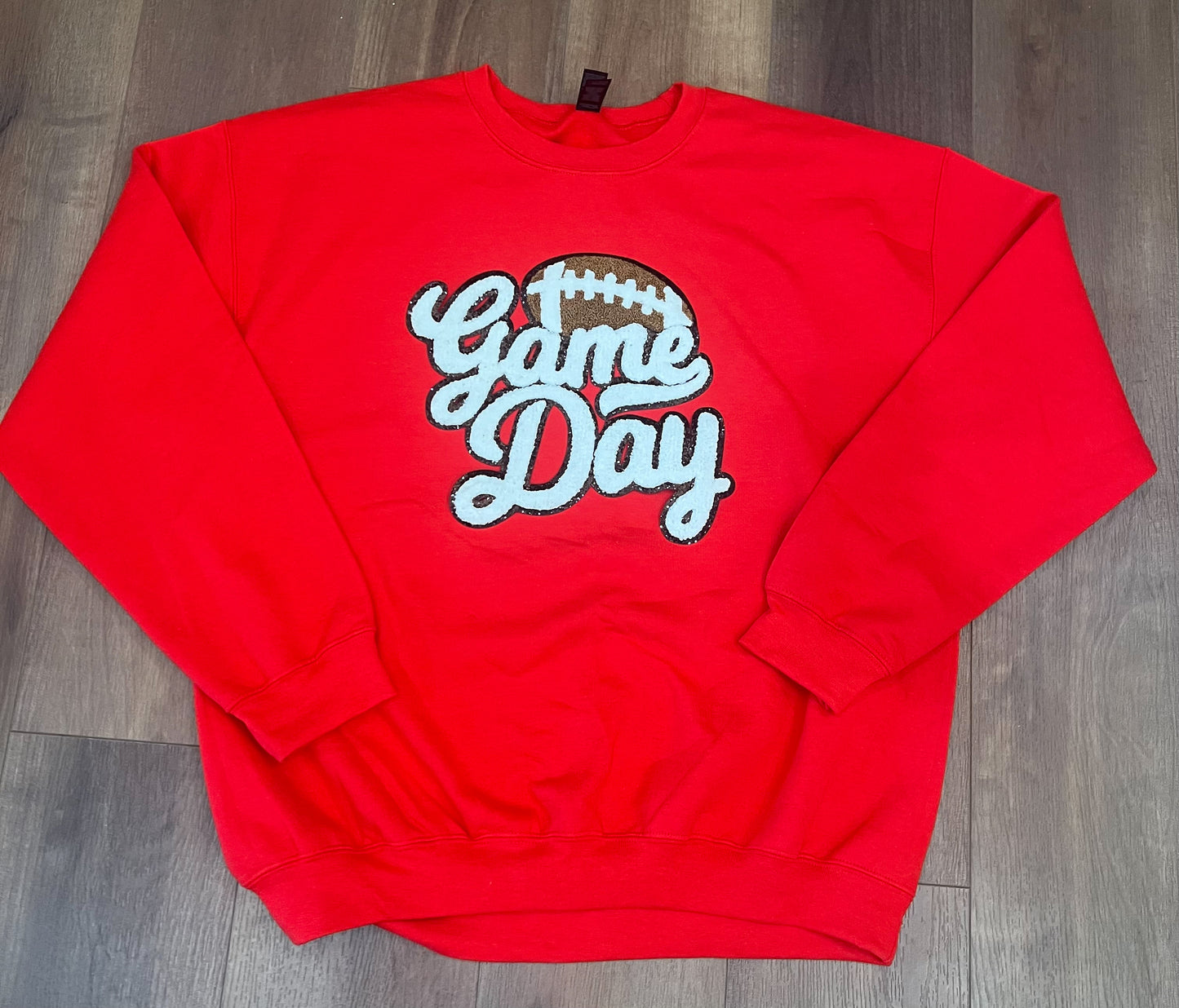 Game Day Football Chenille Patch Sweatshirt - Red