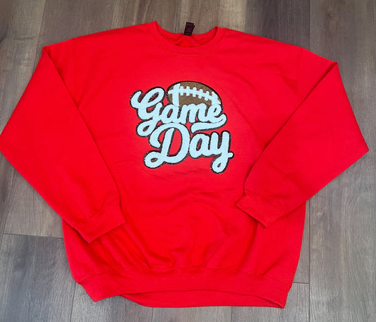 Game Day Football Chenille Patch Sweatshirt - Red