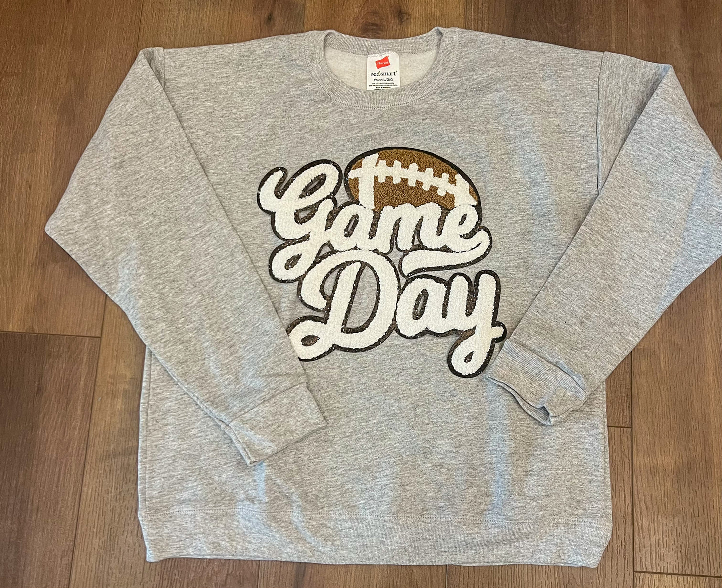 Game Day Football Chenille Patch Sweatshirt - Gray