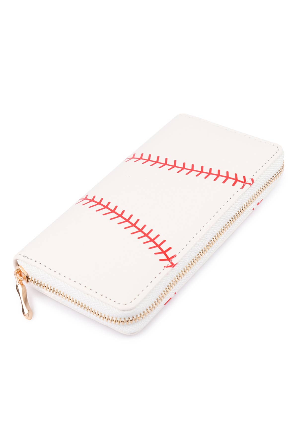 Baseball Print Zipper Leather Wallet
