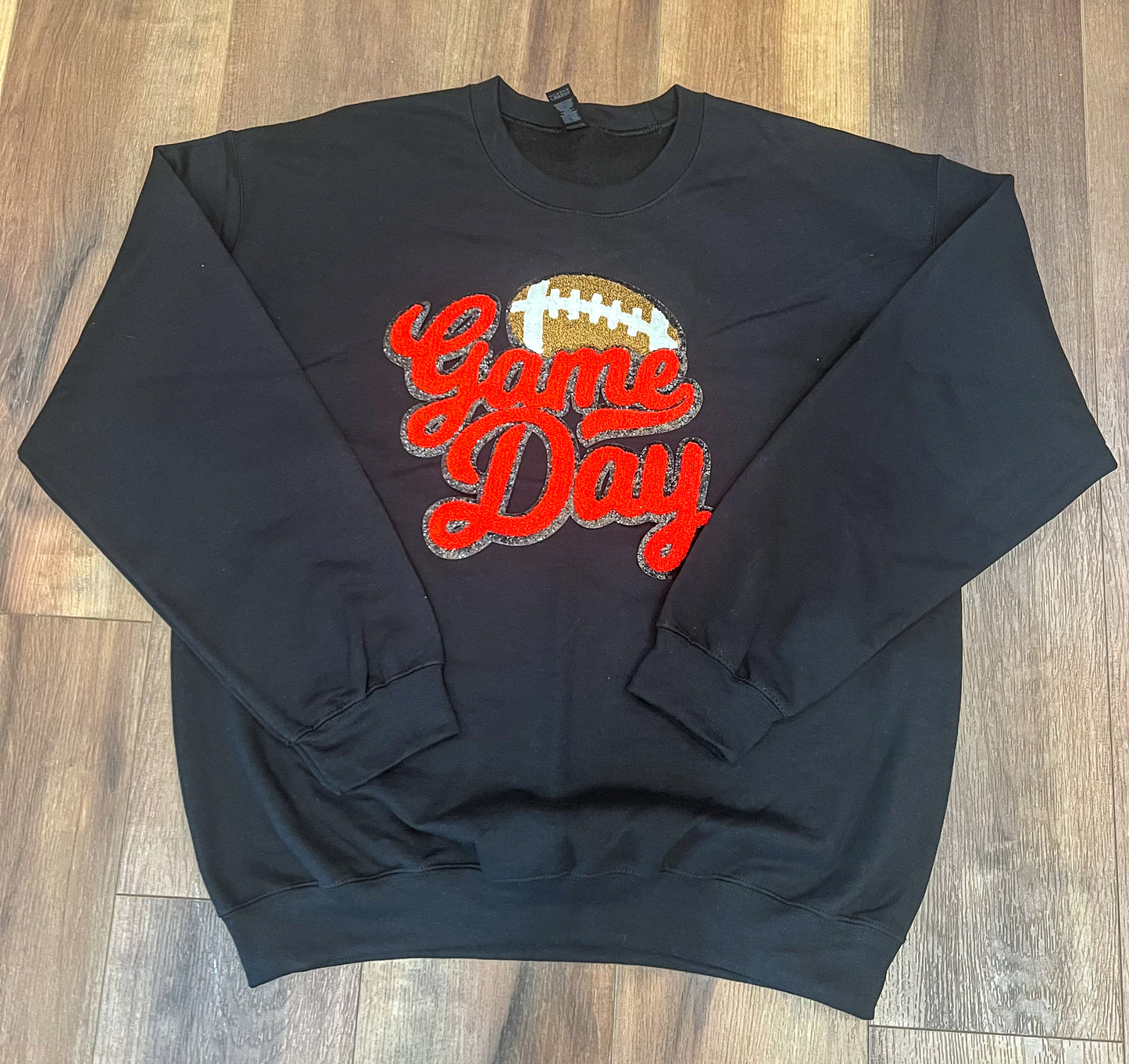 Game Day Football Chenille Patch Sweatshirt - Black