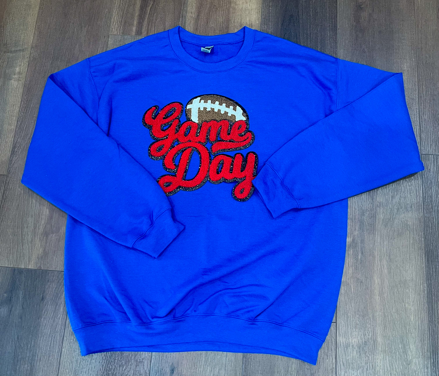 Game Day Football Chenille Patch Sweatshirt - Royal Blue