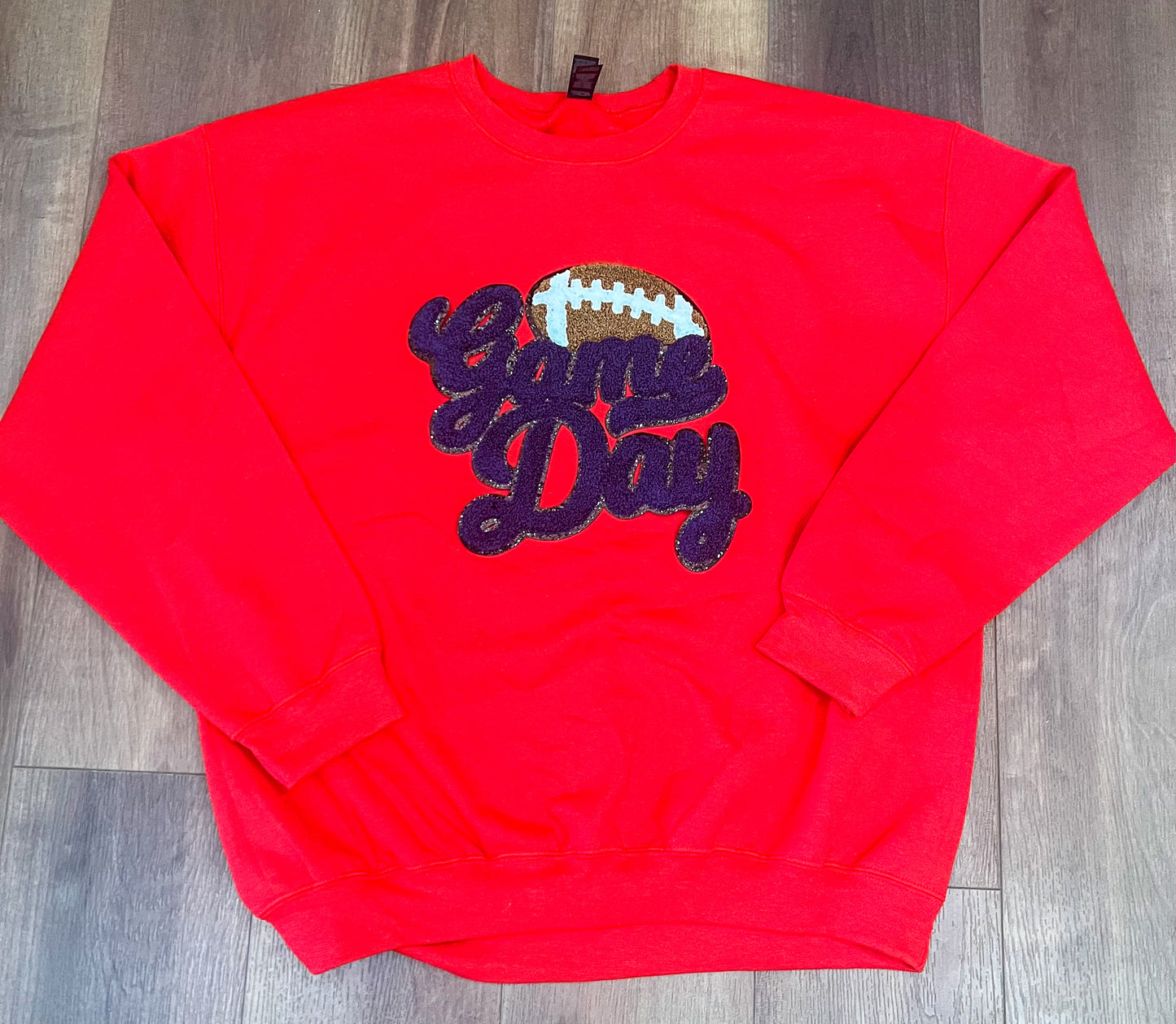 Game Day Football Chenille Patch Sweatshirt - Red