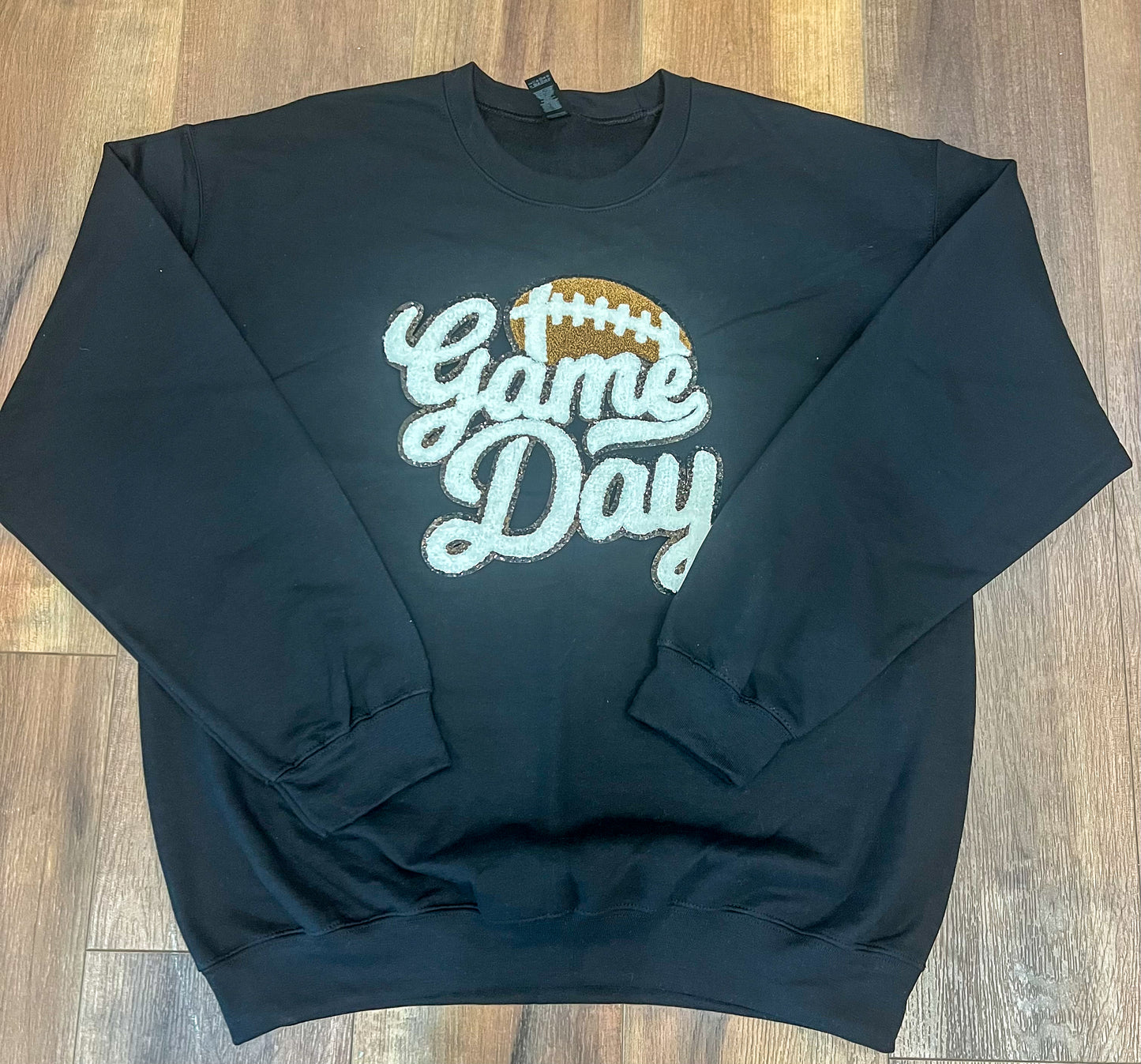 Game Day Football Chenille Patch Sweatshirt - Black