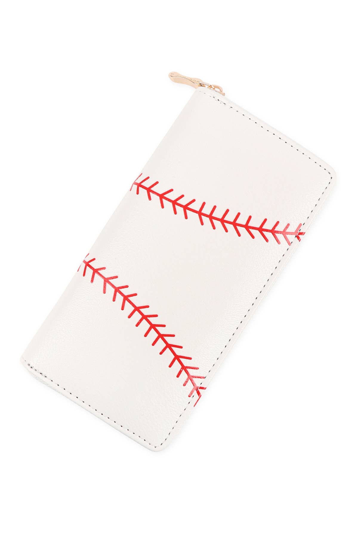 Baseball Print Zipper Leather Wallet