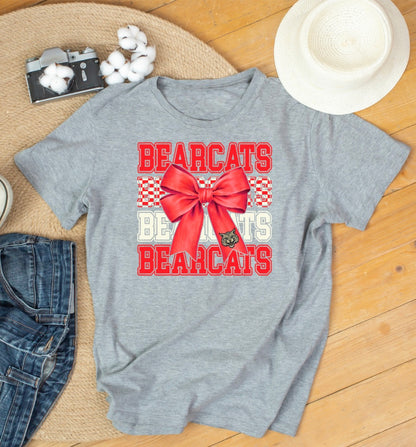 Bearcat Bow Mascot Tee - Adult Gray