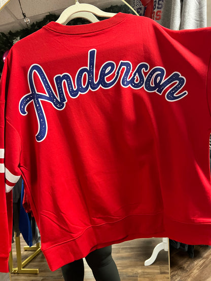 Anderson - Oversized Varsity Stripe Crewneck - Red