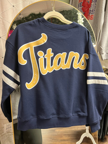 Titans - Oversized Varsity Stripe Crewneck - Navy