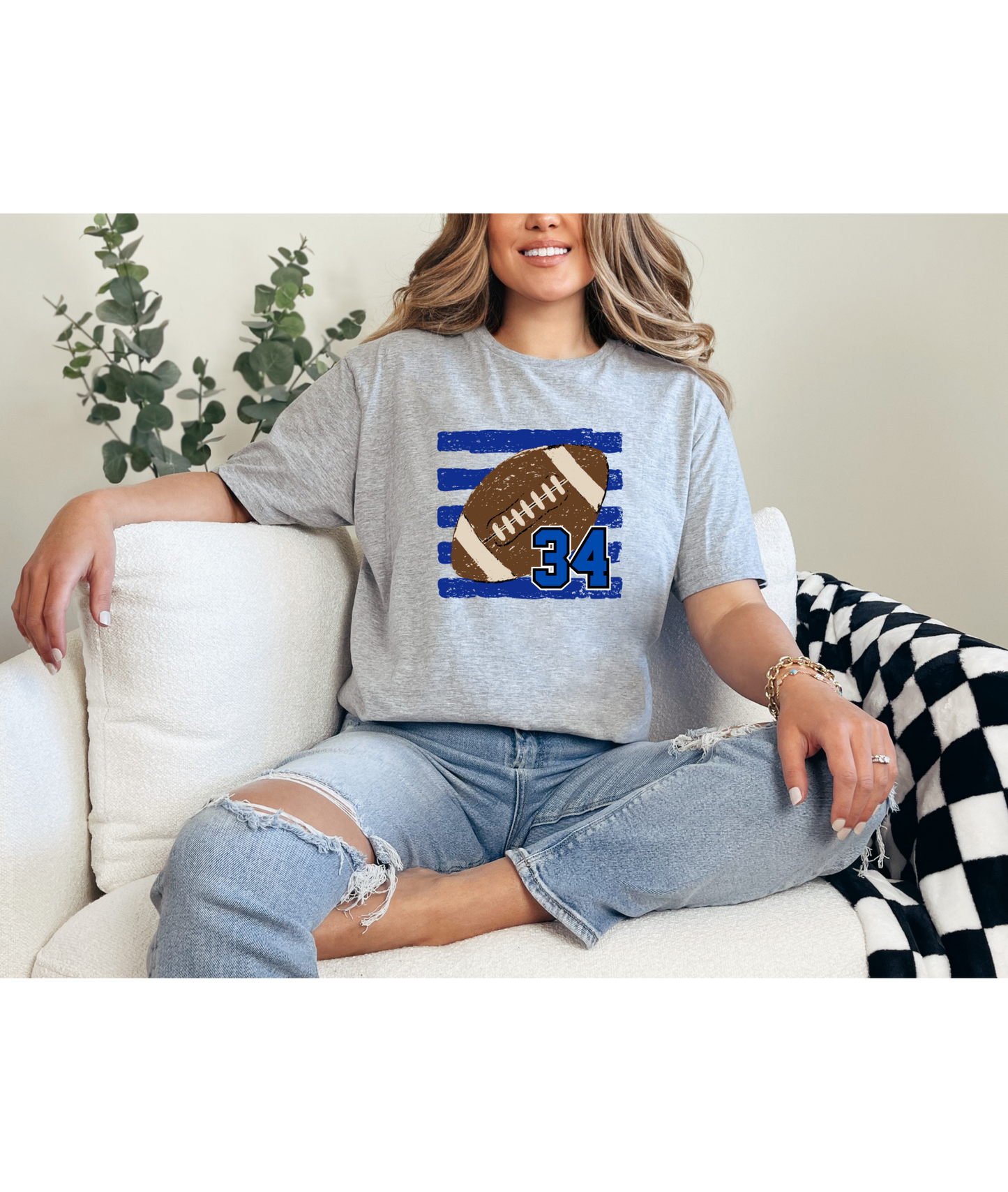Football Custom Number Tee - Royal Blue