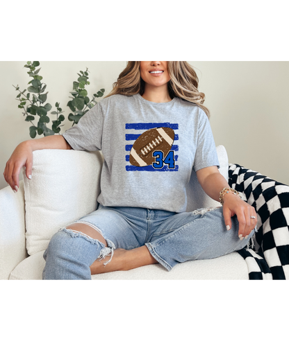 Football Custom Number Tee - Royal Blue