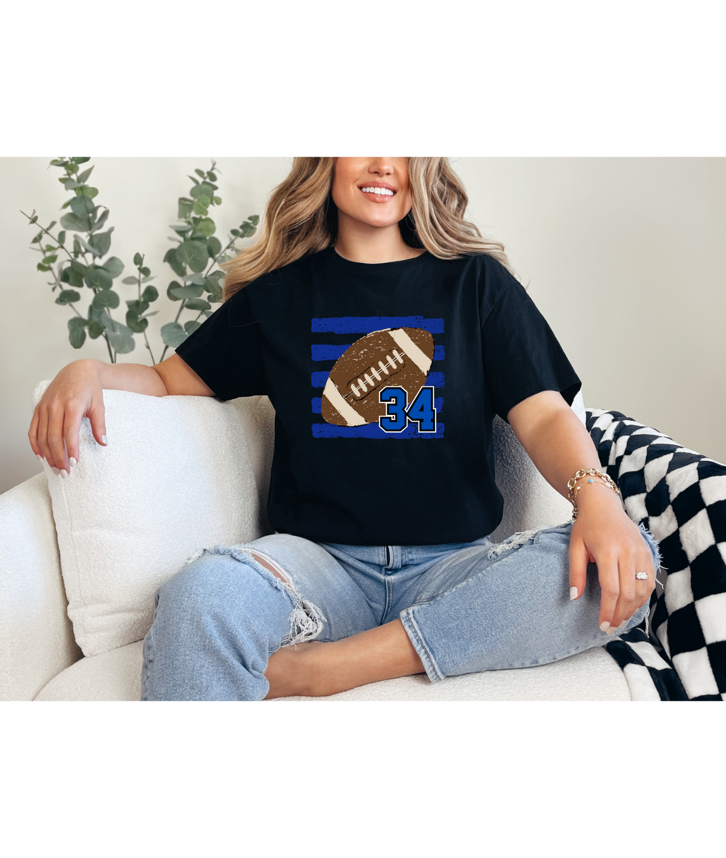 Football Custom Number Tee - Royal Blue