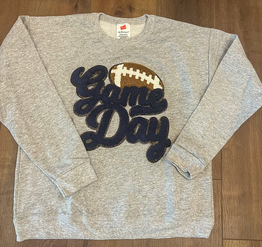 Game Day Football Chenille Patch Sweatshirt - Gray