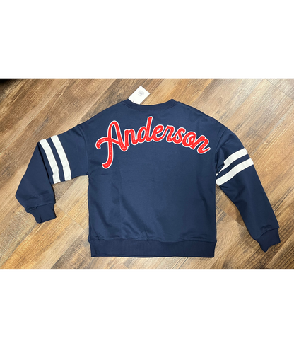 Anderson - Oversized Varsity Stripe Crewneck - Navy