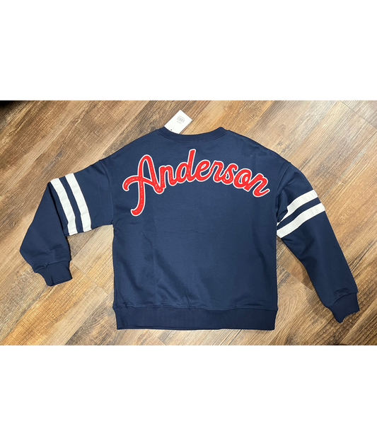 Anderson - Oversized Varsity Stripe Crewneck - Navy