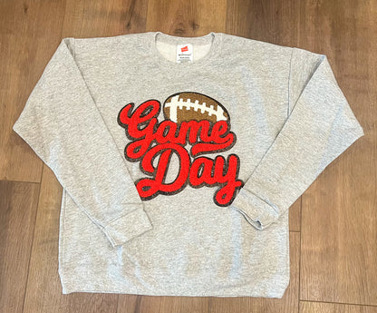 Game Day Football Chenille Patch Sweatshirt - Gray