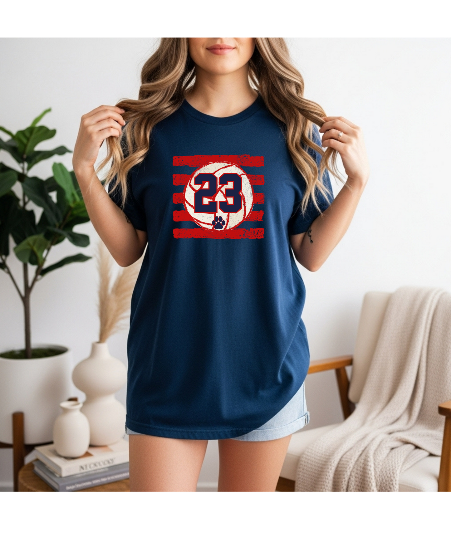 Volleyball Custom Number Tee - Red