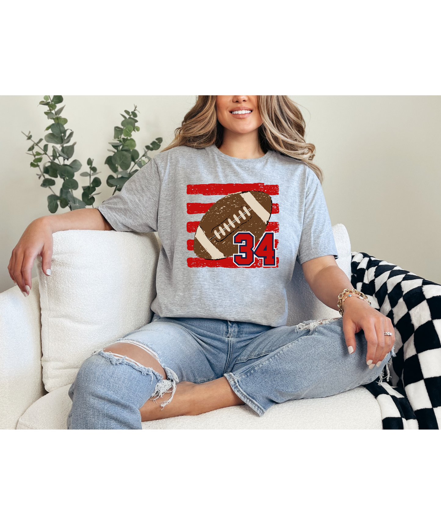 Football Custom Number Tee - Red