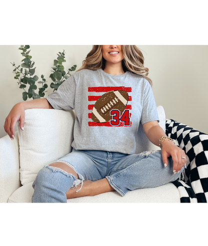 Football Custom Number Tee - Red