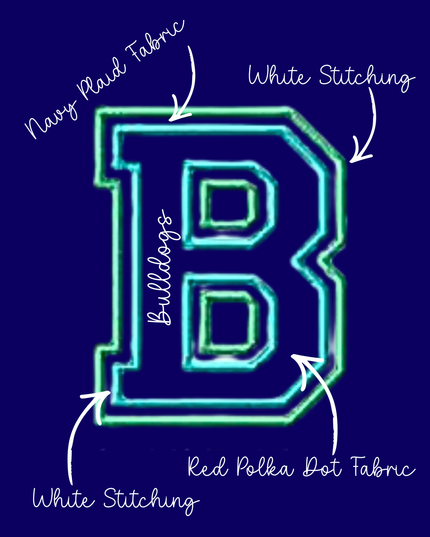 Bulldogs Plaid and Polka Dots - Double Appliqué Varsity Letter Crewneck