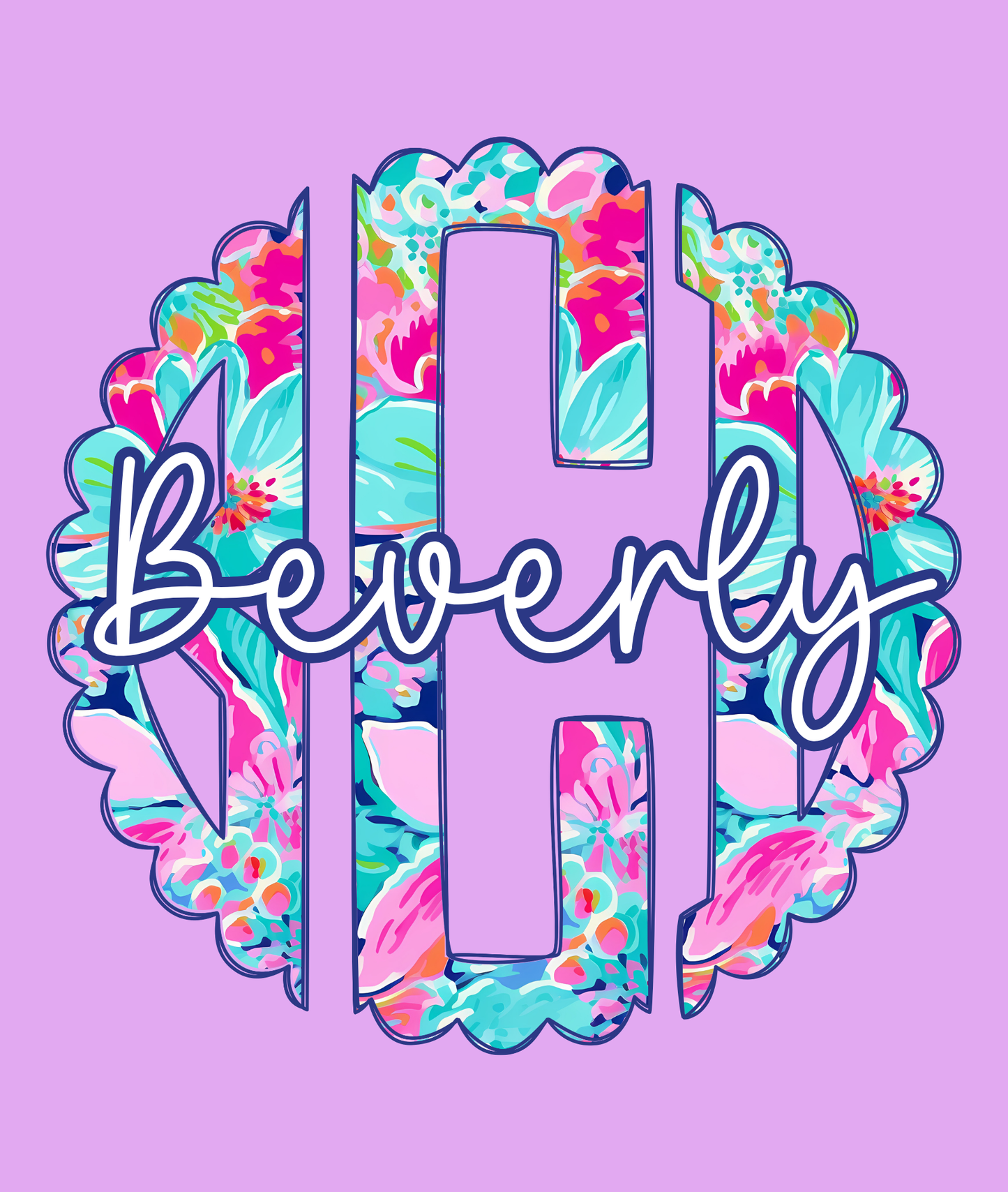 Blue Floral Scalloped Monogram - Comfort Colors