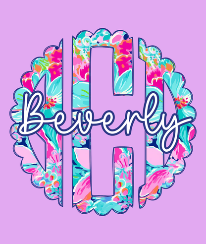 Blue Floral Scalloped Monogram - Comfort Colors