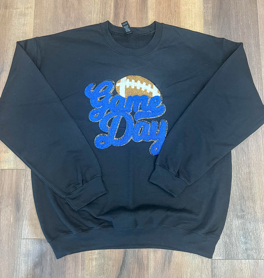 Game Day Football Chenille Patch Sweatshirt - Black