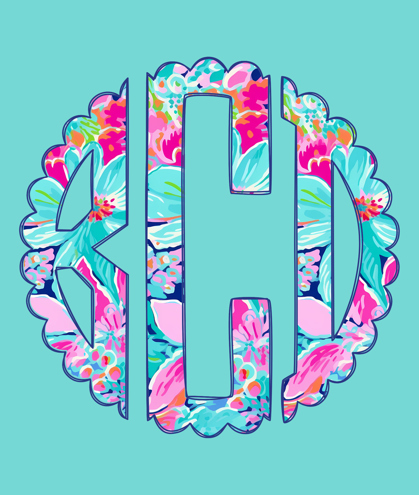 Blue Floral Scalloped Monogram - Comfort Colors