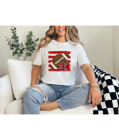 Football Custom Number Tee - Red
