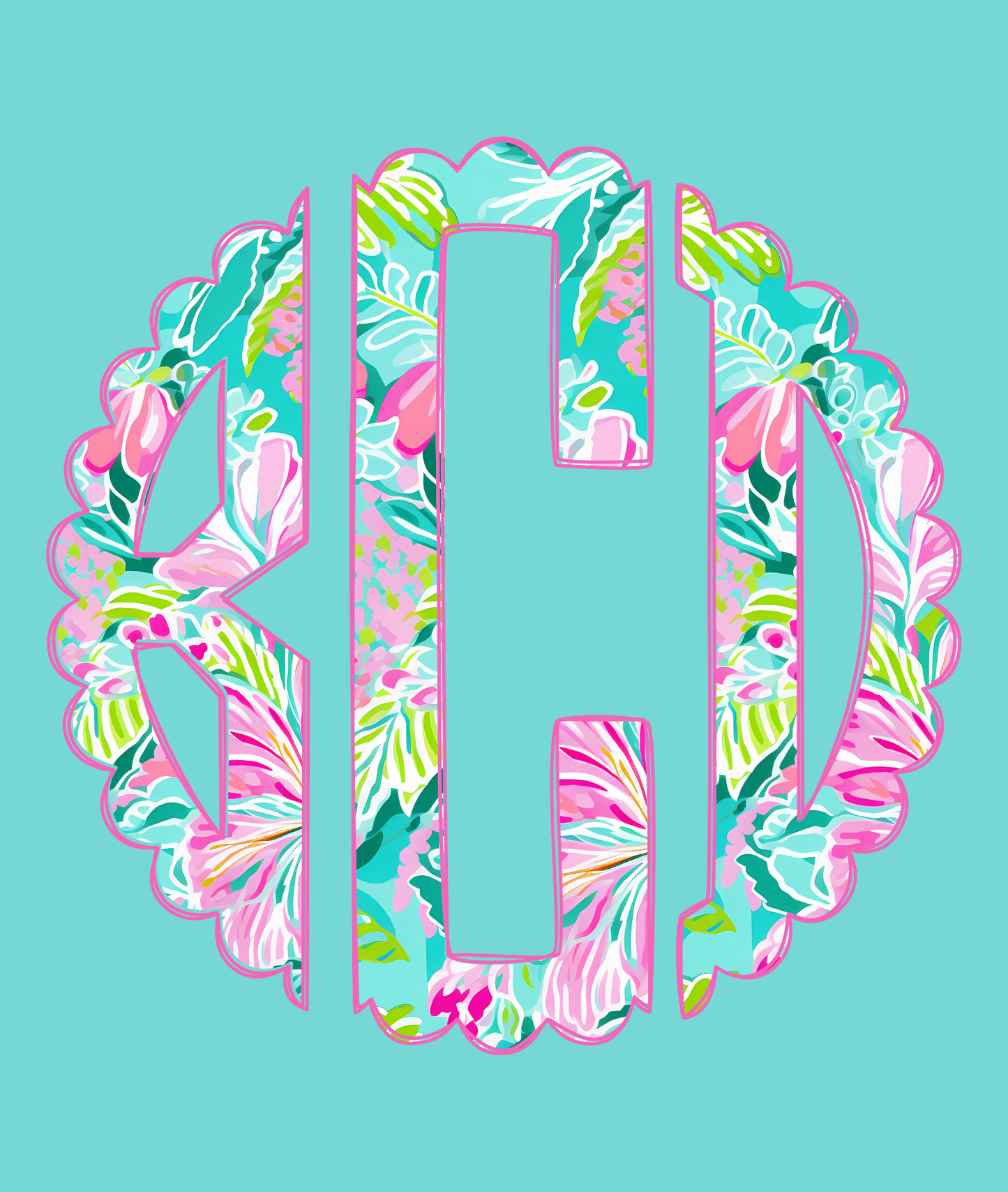 Pink Floral Scalloped Monogram - Comfort Colors