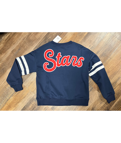 Stars - Oversized Varsity Stripe Crewneck - Navy