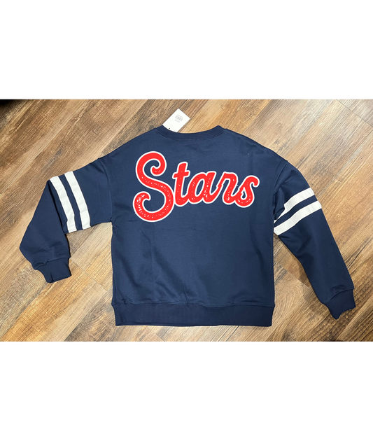 Stars - Oversized Varsity Stripe Crewneck - Navy