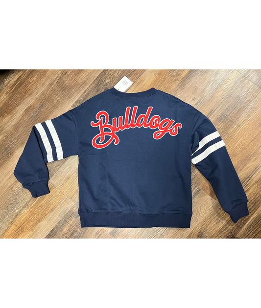 Bulldogs - Oversized Varsity Stripe Crewneck - Navy