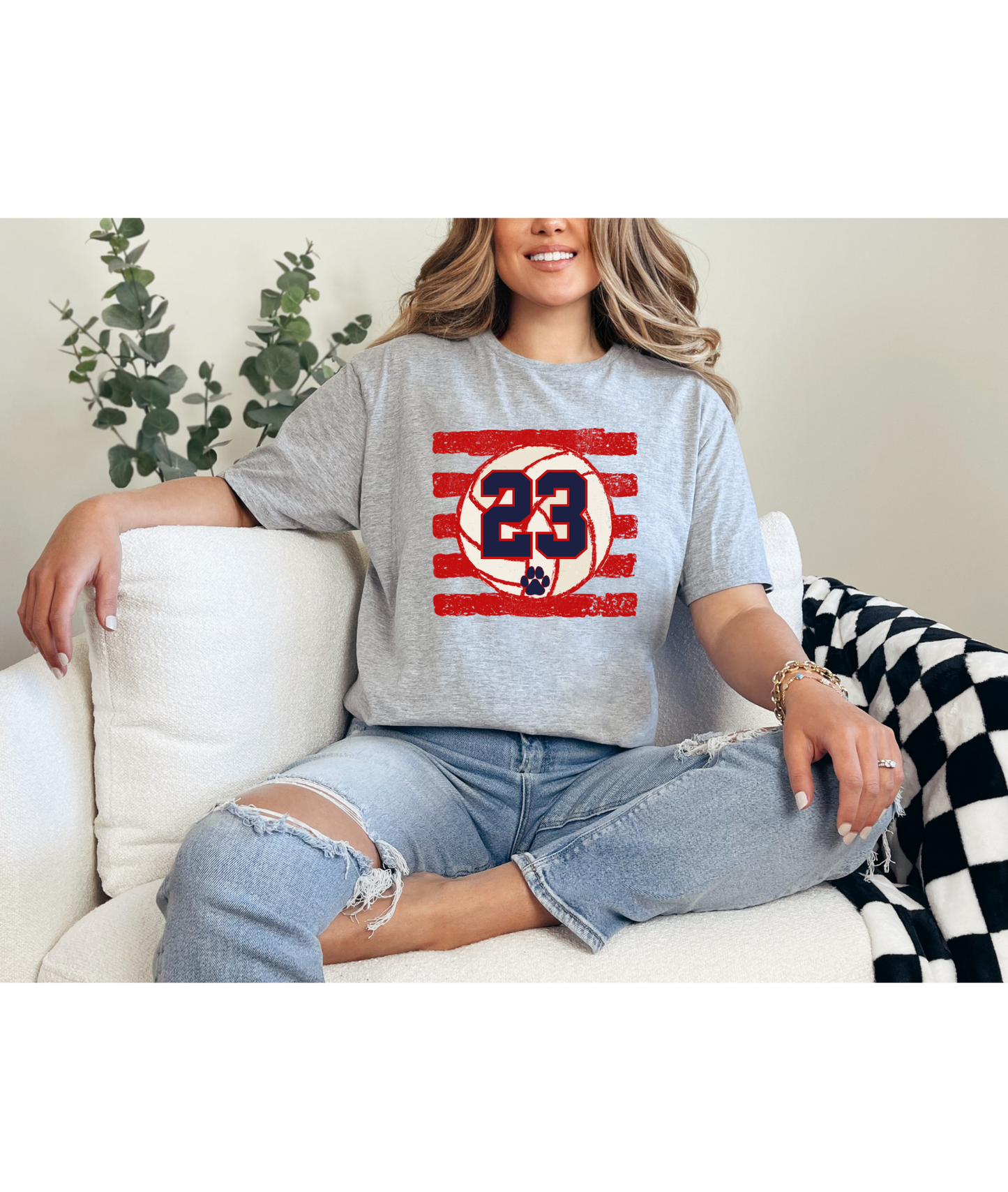 Volleyball Custom Number Tee - Red