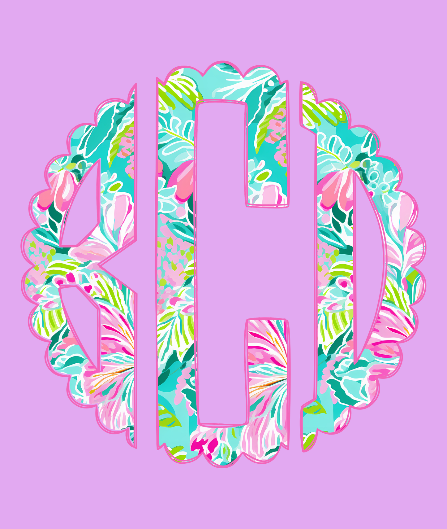 Pink Floral Scalloped Monogram - Comfort Colors
