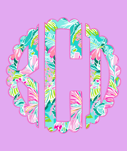 Pink Floral Scalloped Monogram - Comfort Colors