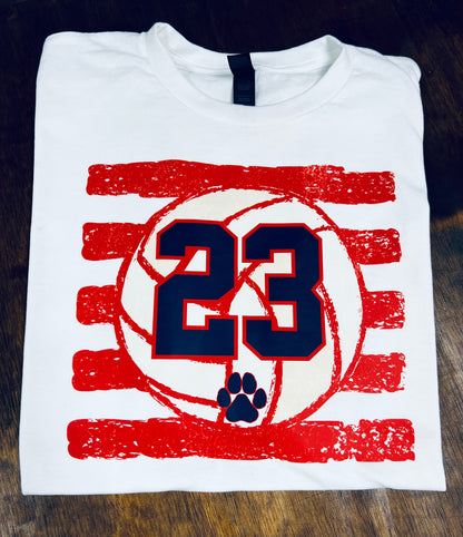 Volleyball Custom Number Tee - Red