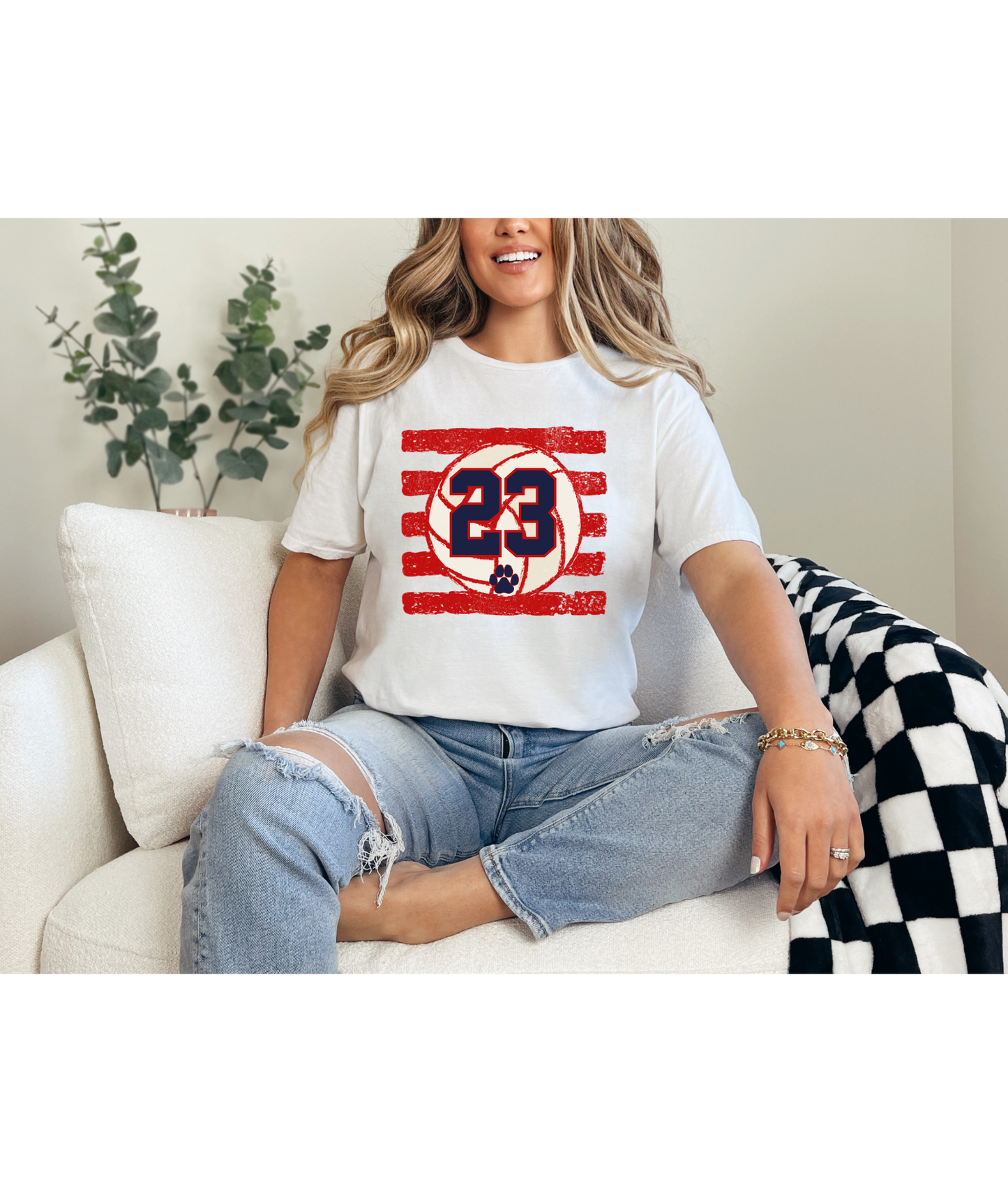 Volleyball Custom Number Tee - Red