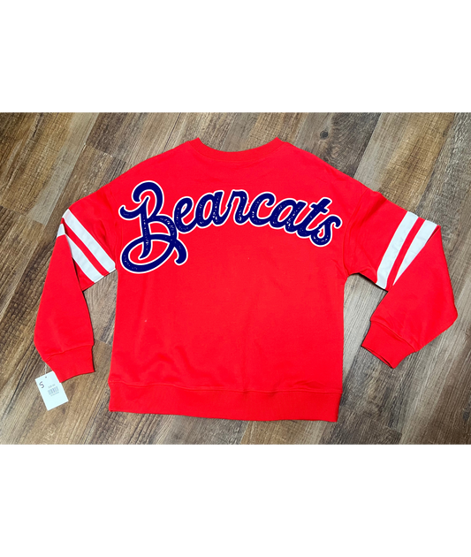 Bearcats - Oversized Varsity Stripe Crewneck - Red