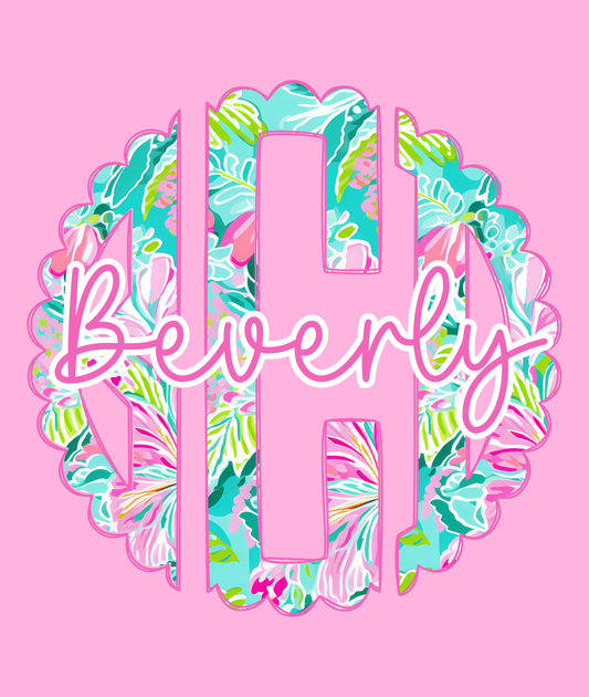 Pink Floral Scalloped Monogram - Comfort Colors