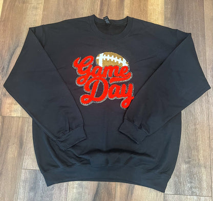 Game Day Football Chenille Patch Sweatshirt - Black