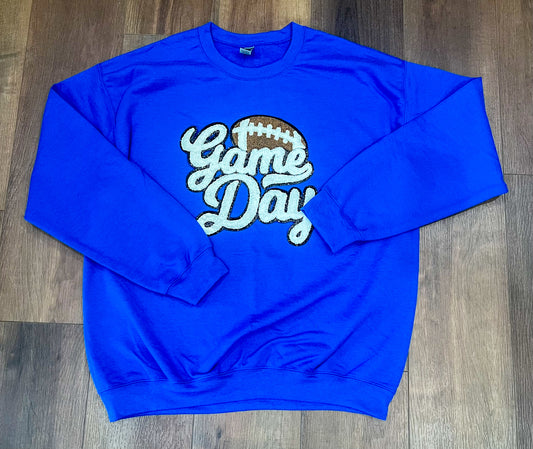 Game Day Football Chenille Patch Sweatshirt - Royal Blue