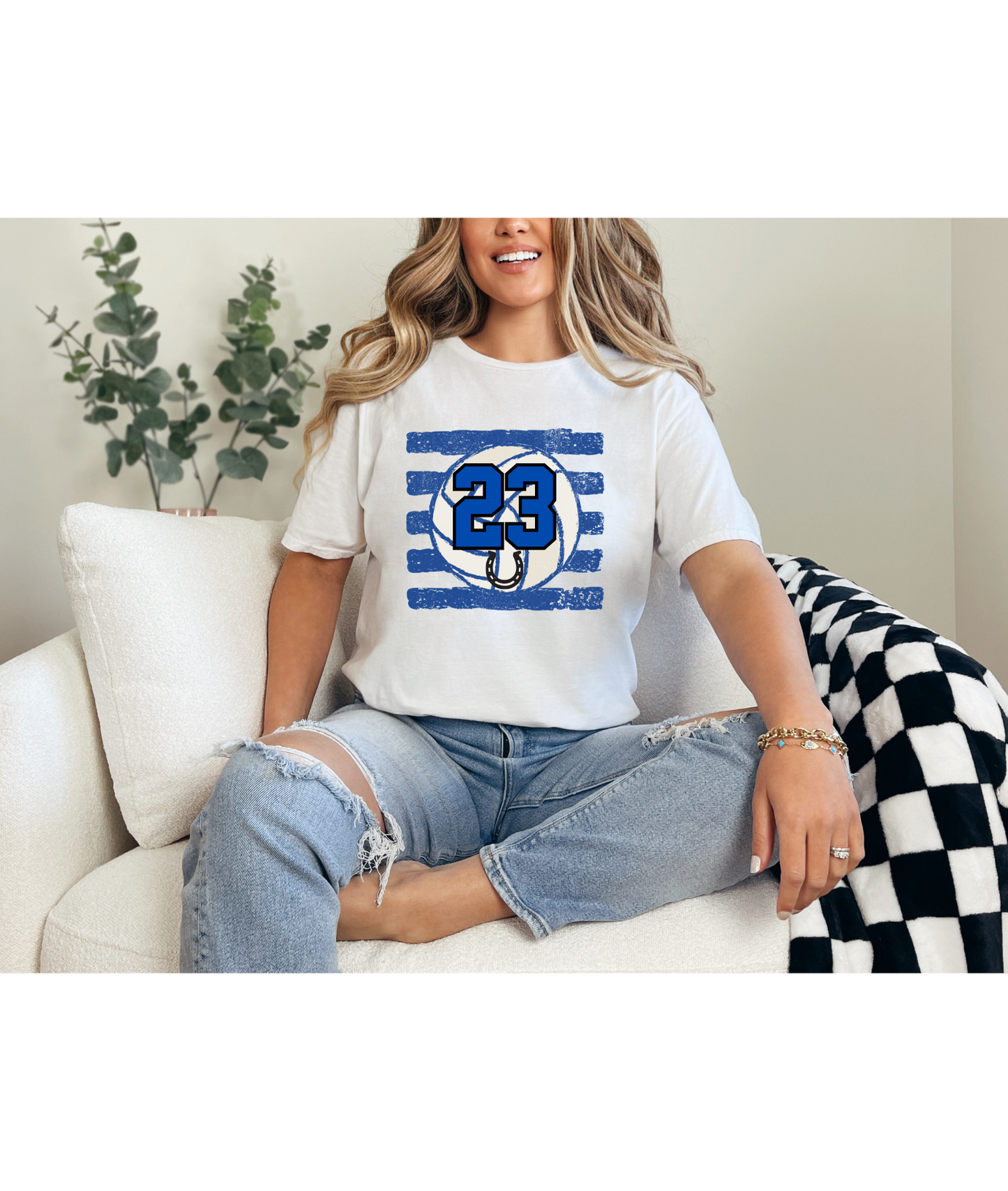Volleyball Custom Number Tee - Royal Blue