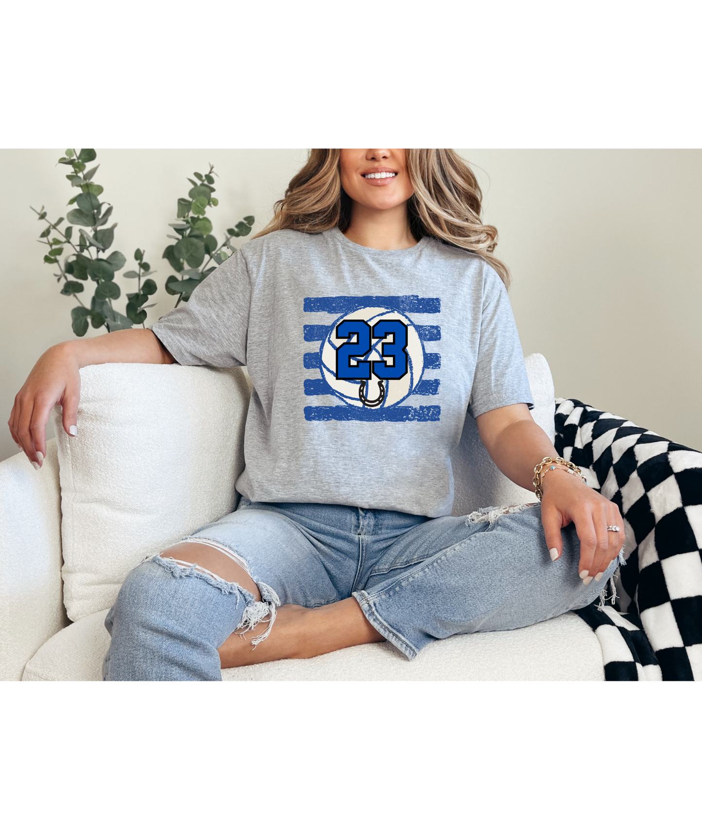 Volleyball Custom Number Tee - Royal Blue