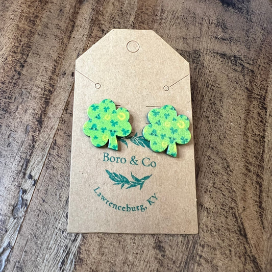 Wooden Shamrock Earrings