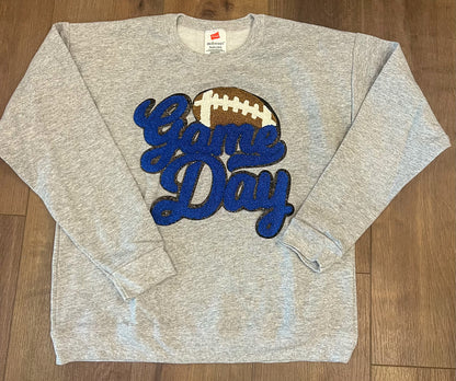 Game Day Football Chenille Patch Sweatshirt - Gray