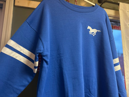 Mustangs - Oversized Varsity Stripe Crewneck - Royal Blue
