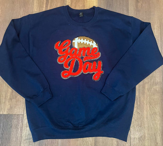 Game Day Football Chenille Patch Sweatshirt - Navy