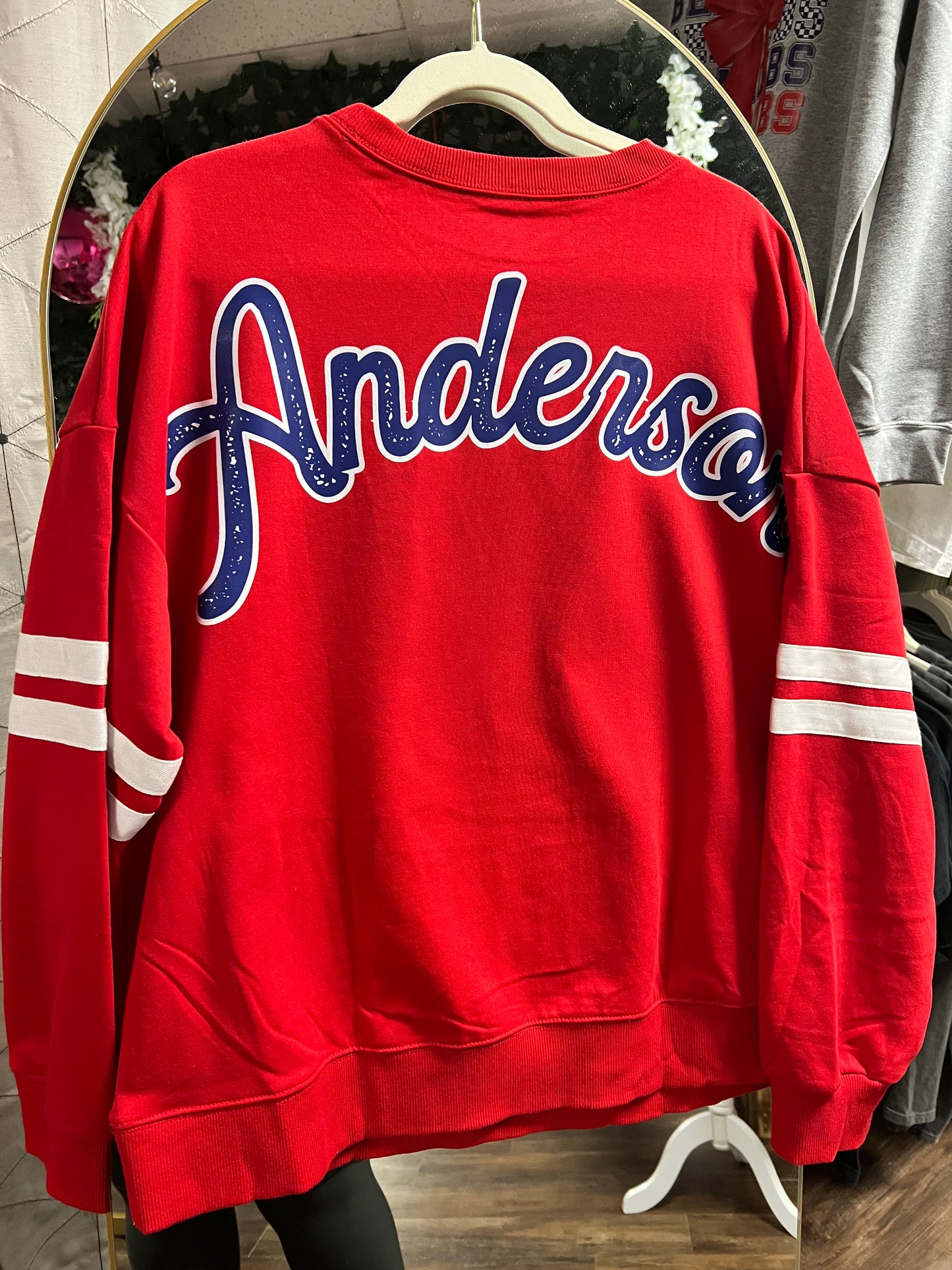 Anderson - Oversized Varsity Stripe Crewneck - Red