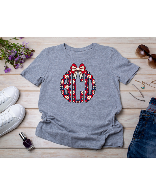 Scalloped Baseball Monogram Tee Short Sleeve - Personalized!