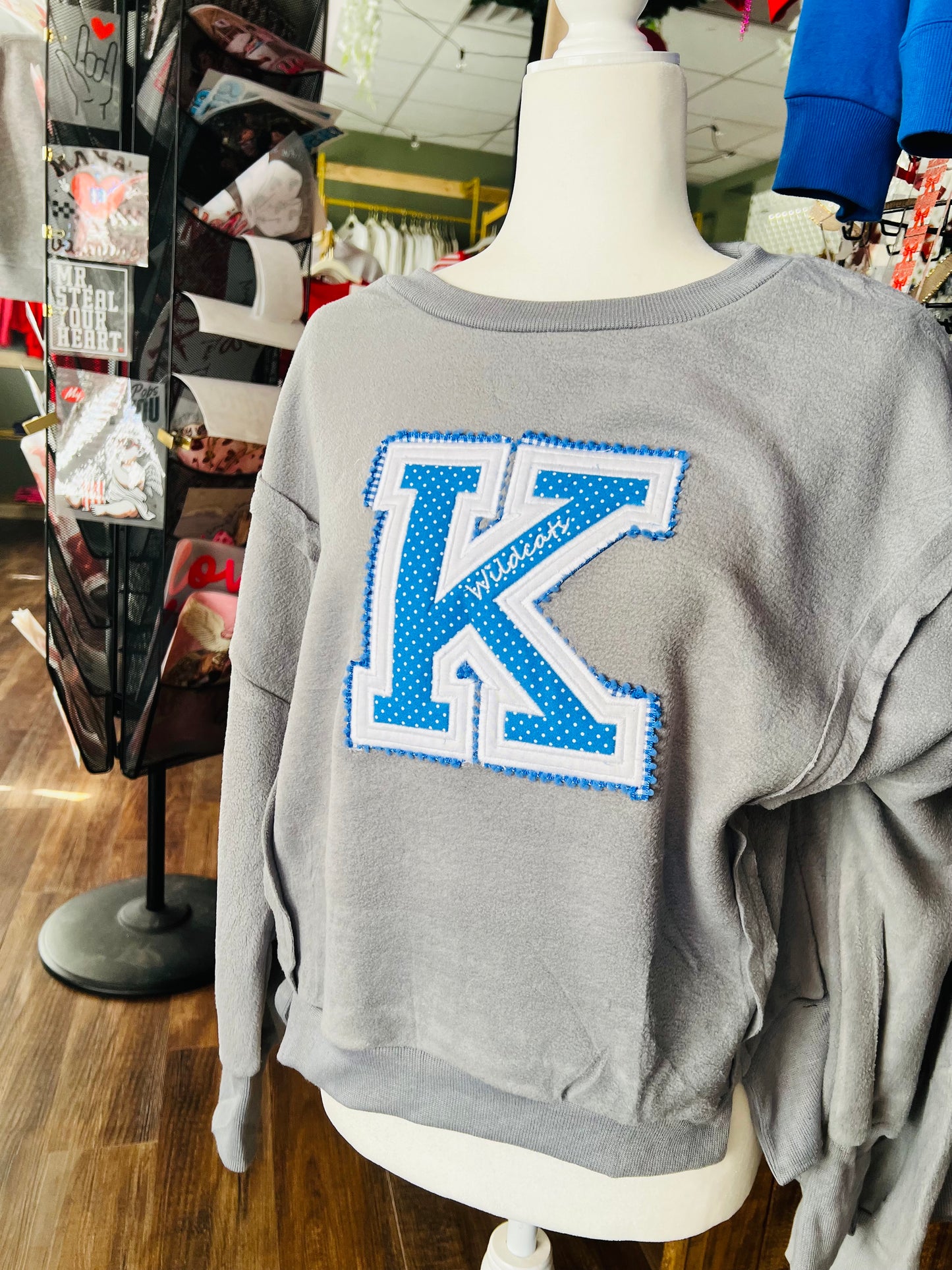 Wildcats Polka Dot - Double Appliqué Varsity Letter Crewneck